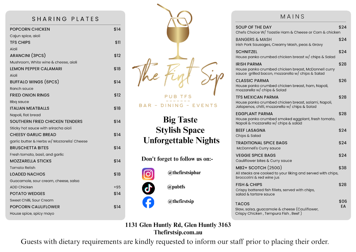 Menu, The First Sip