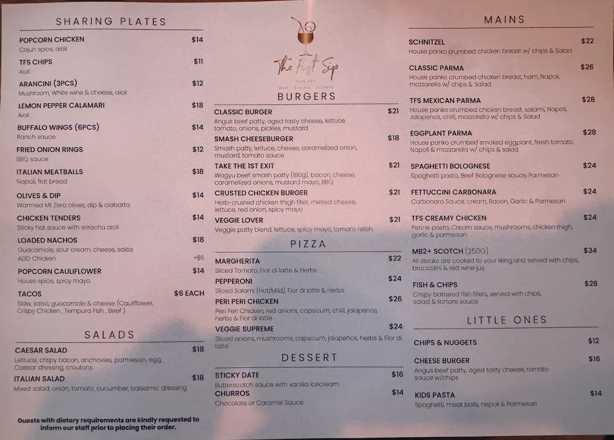 Menu, The First Sip