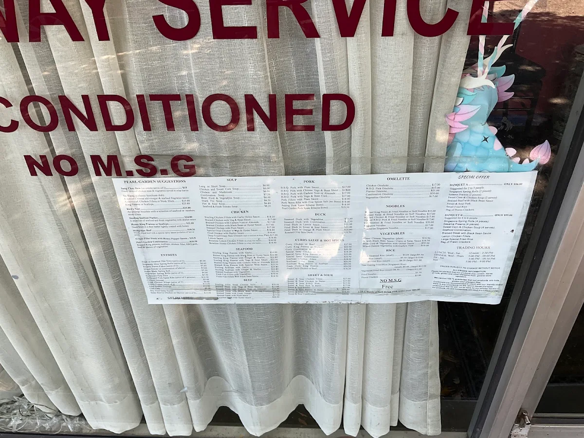 Menu, Pearl Garden Restaurant