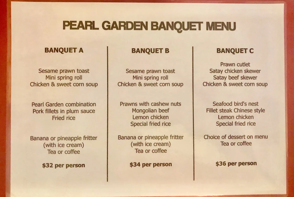 Menu, Pearl Garden Restaurant