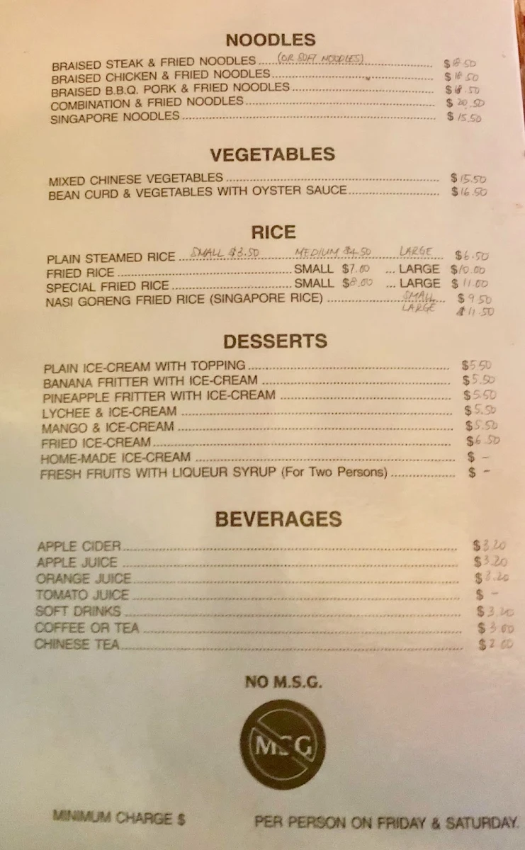 Menu, Pearl Garden Restaurant