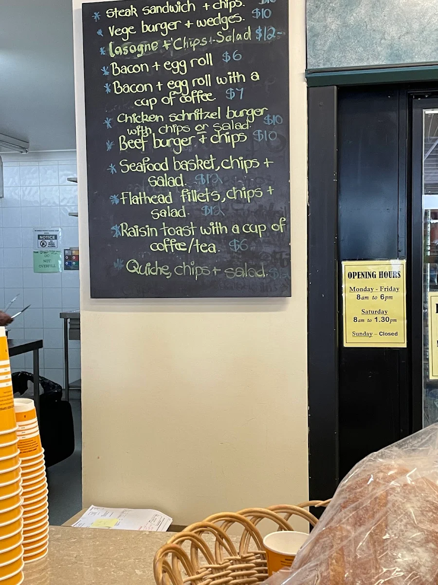 Menu, South Wagga Bakery