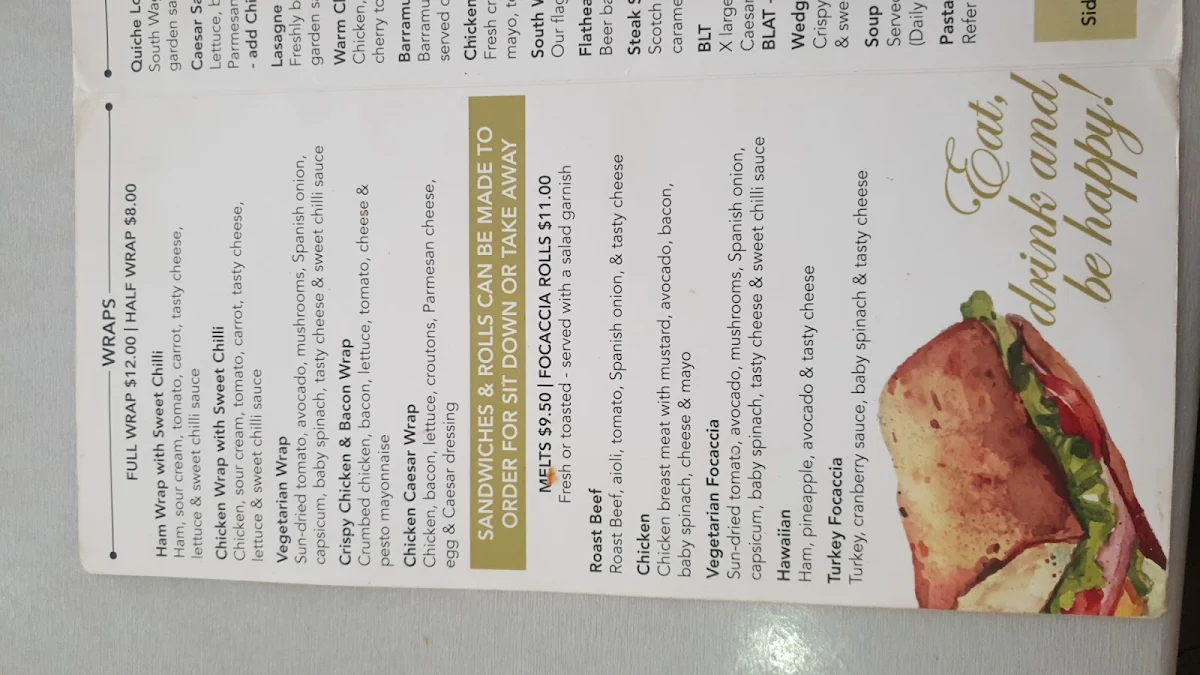 Menu, South Wagga Bakery