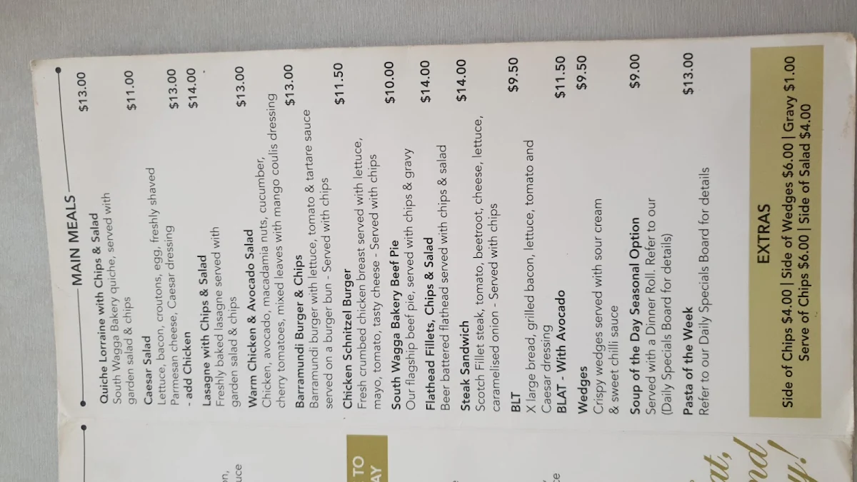 Menu, South Wagga Bakery