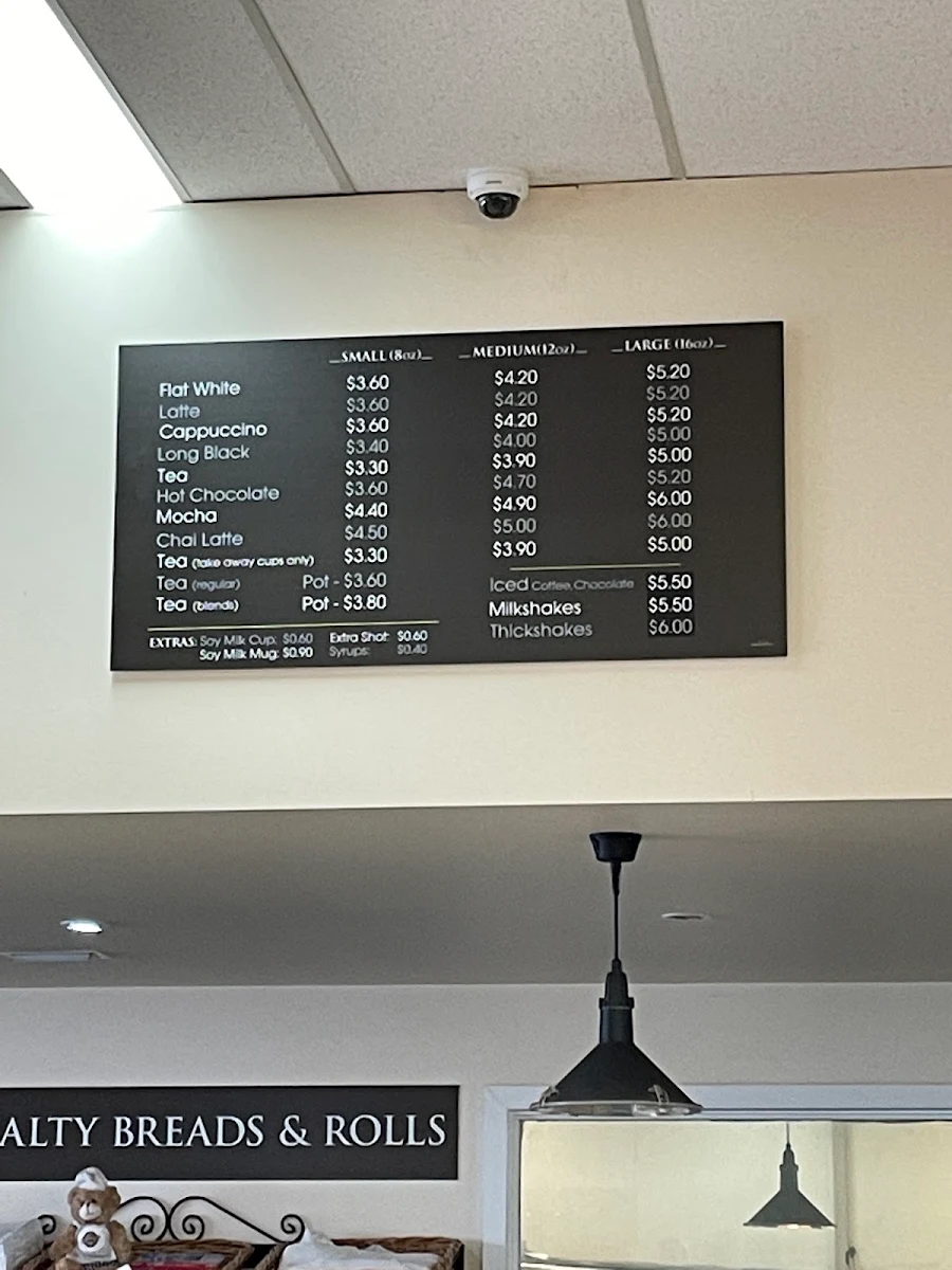 Menu, South Wagga Bakery