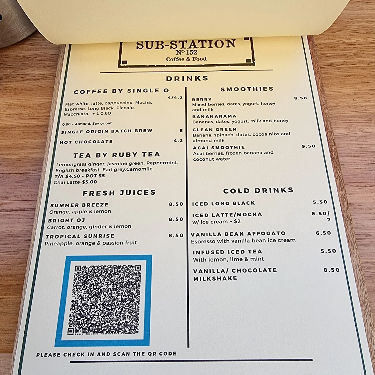 Menu, Sub-Station Cafe