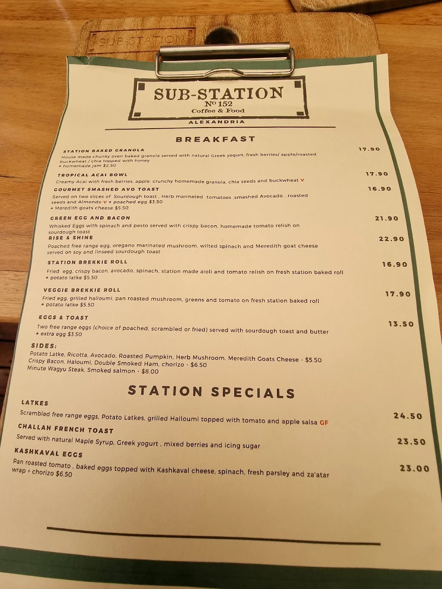 Menu, Sub-Station Cafe