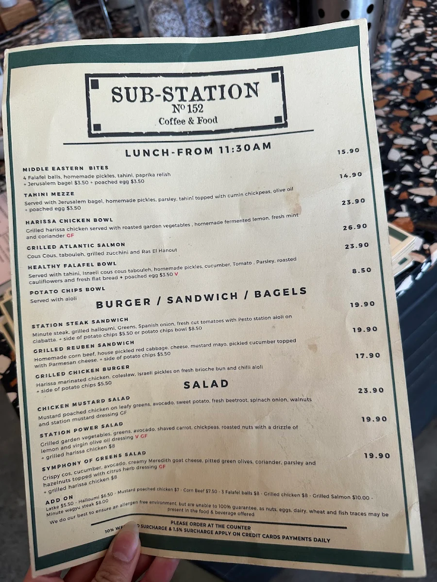 Menu, Sub-Station Cafe