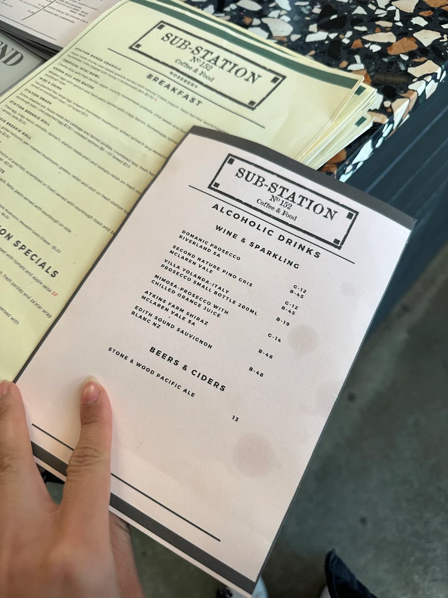 Menu, Sub-Station Cafe
