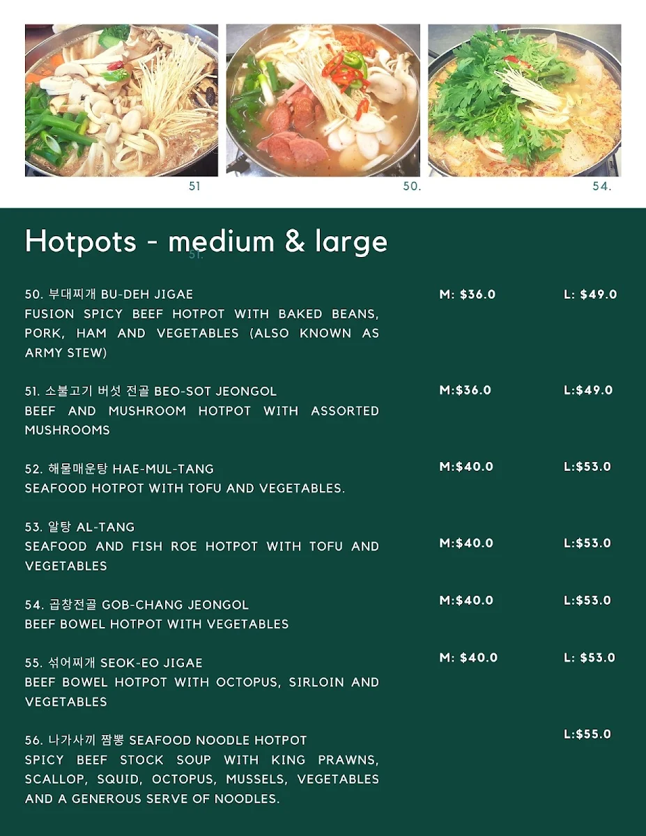 Menu, Hodori Korean Garden