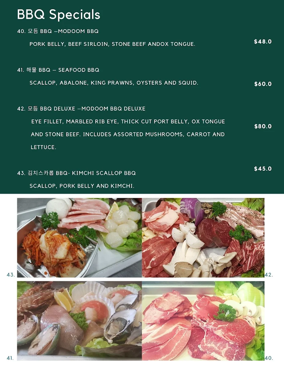 Menu, Hodori Korean Garden