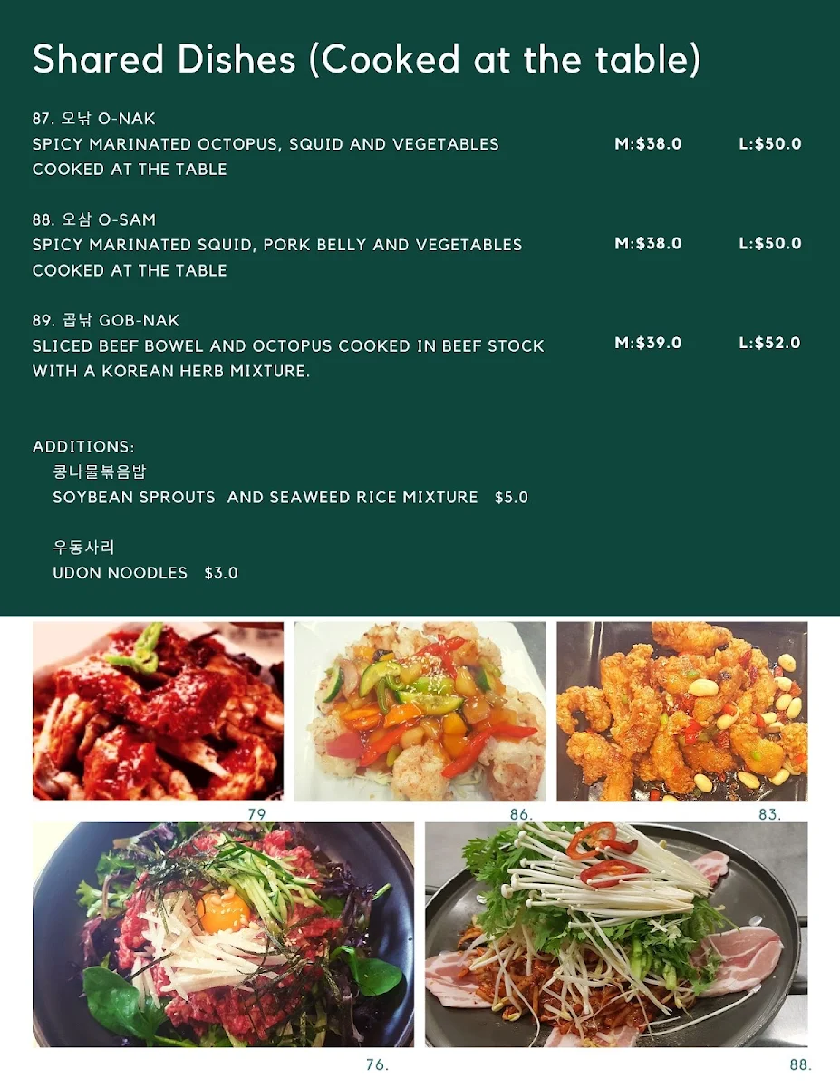 Menu, Hodori Korean Garden