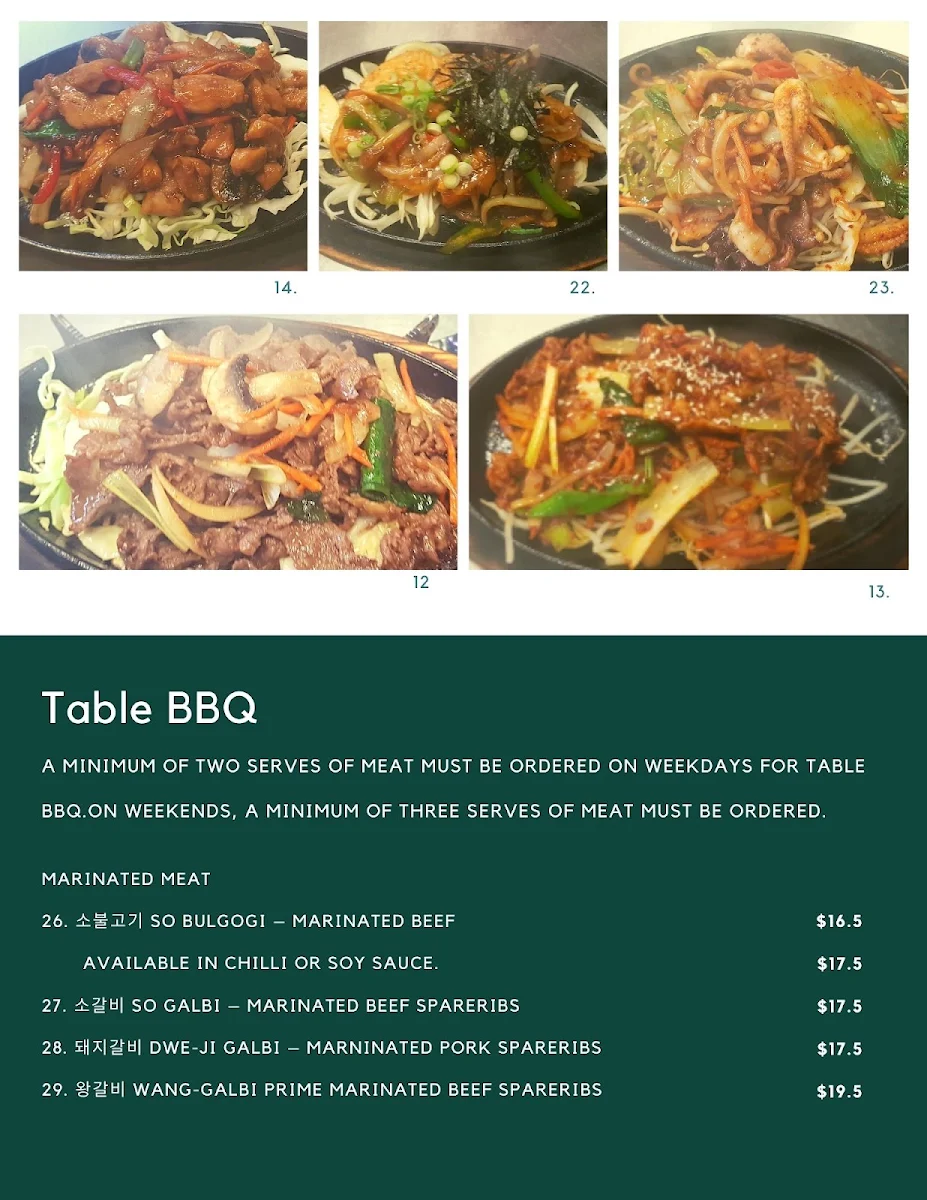 Menu, Hodori Korean Garden