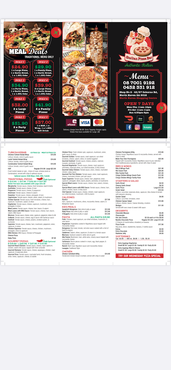 Menu, Sicilian Pizza Bar
