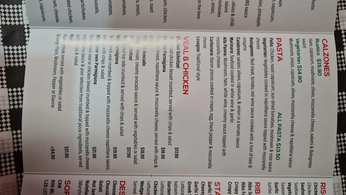 Menu, Sicilian Pizza Bar