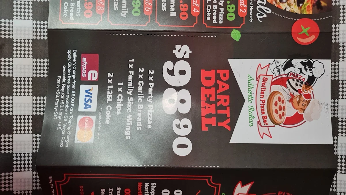 Menu, Sicilian Pizza Bar