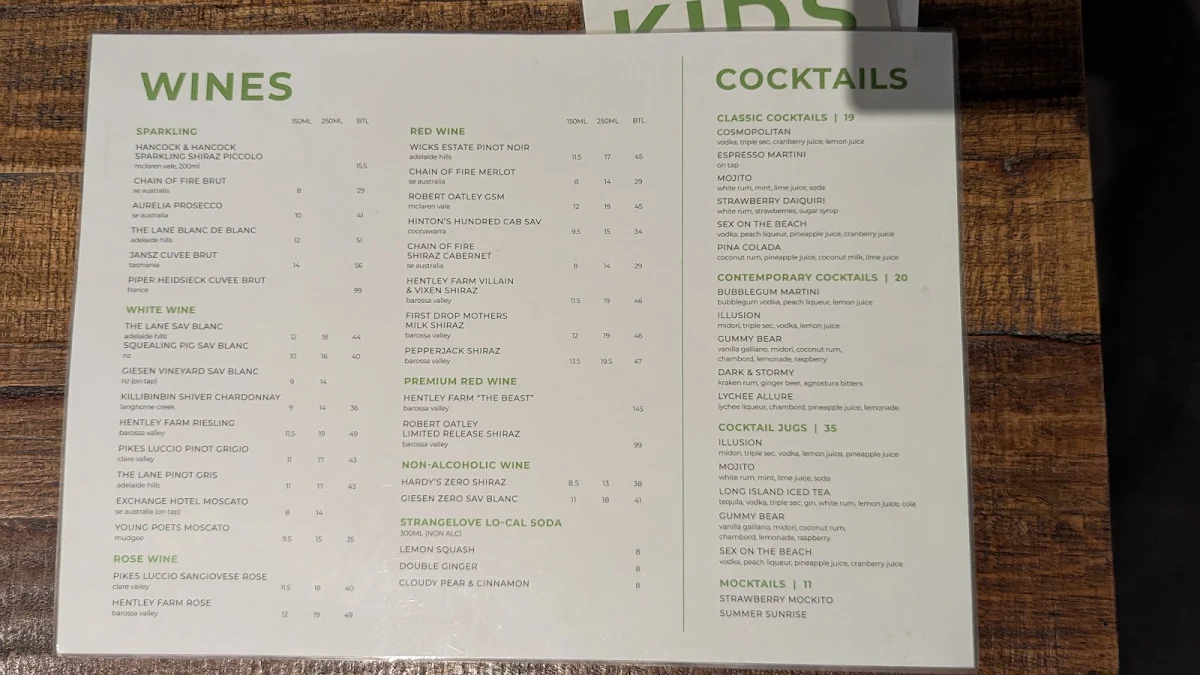 Menu, Murrays BBQ and Bar at the Exchange
