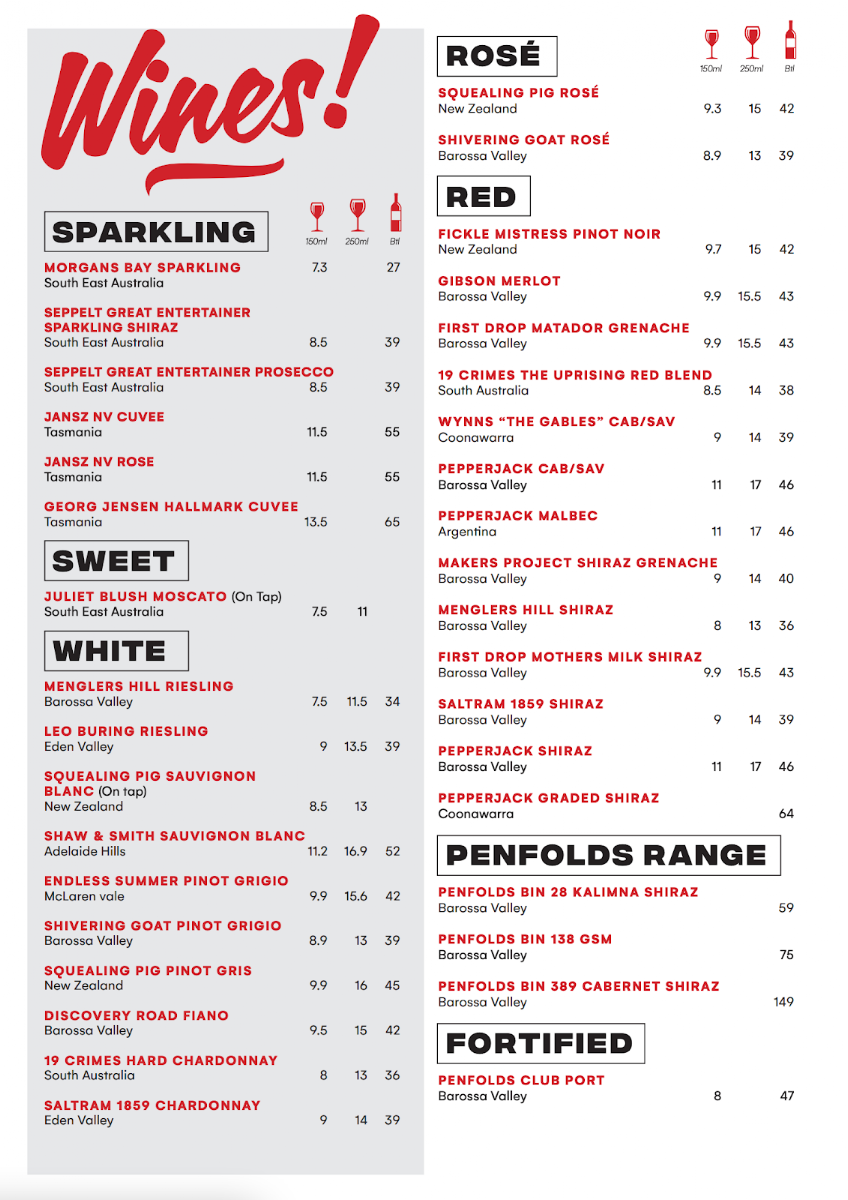 Menu, Murrays BBQ and Bar at the Exchange