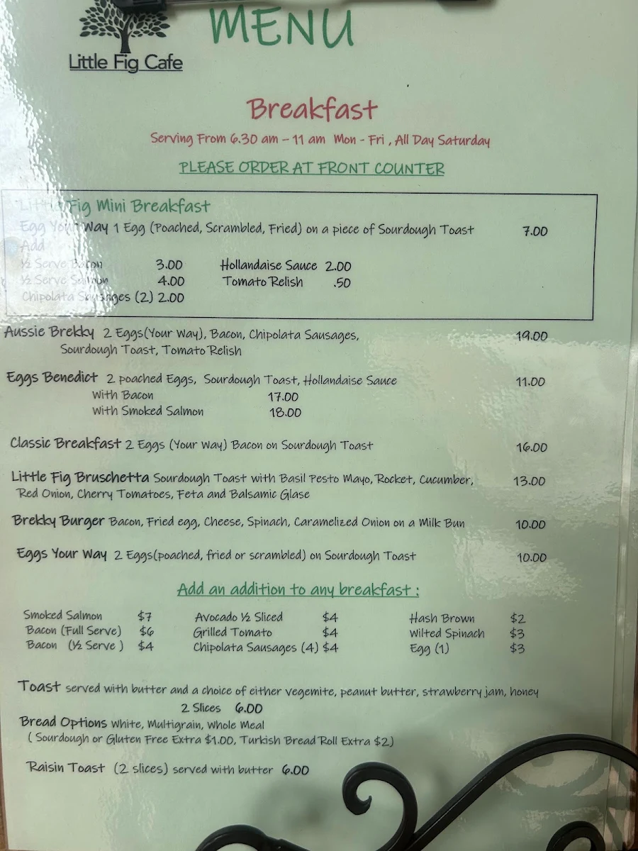 Menu, Little Fig Café