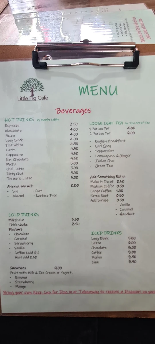 Menu, Little Fig Café