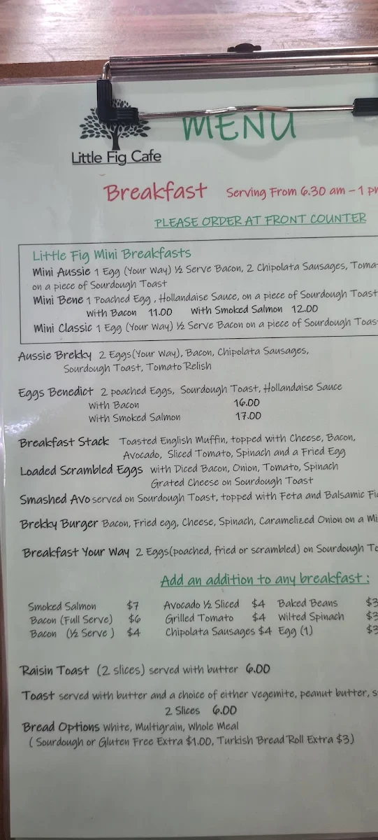 Menu, Little Fig Café