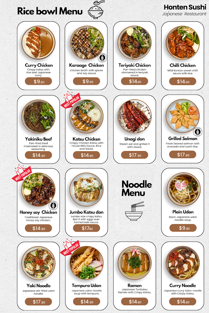 Menu, Honten sushi