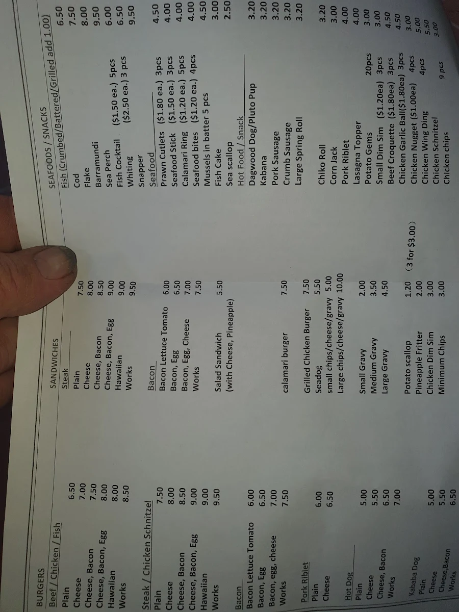 Menu, Middle Road Takeaway