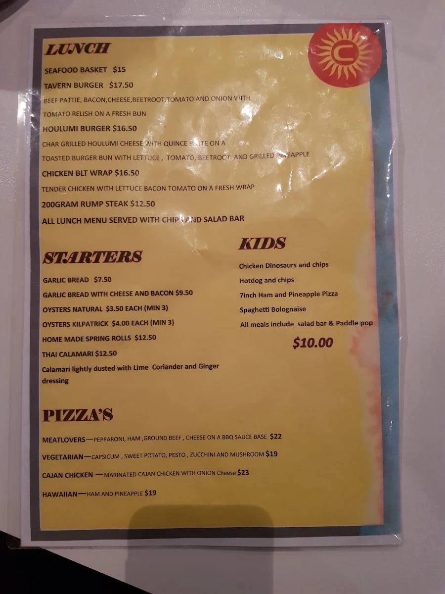 Menu, Capricorn Tavern