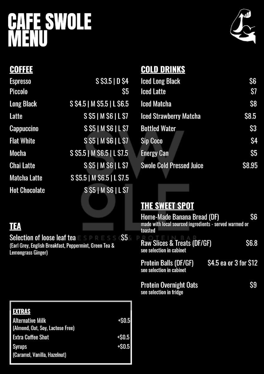 Menu, Cafe Swole