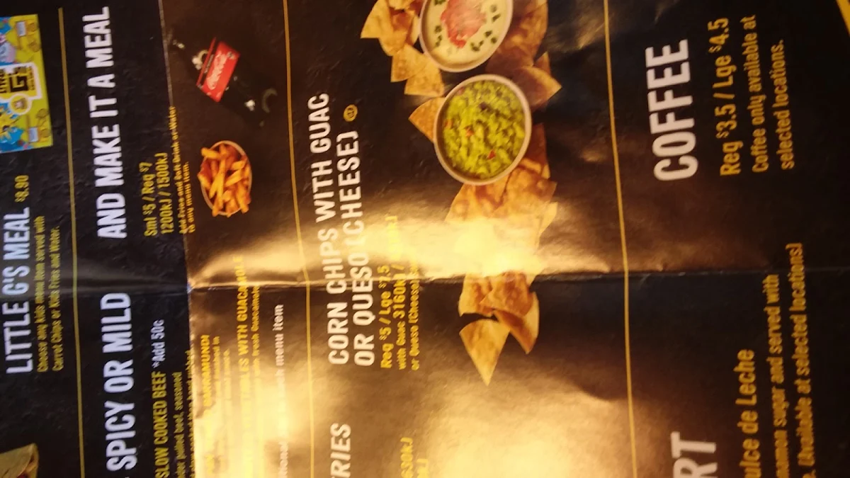 Menu, Guzman y Gomez - Albany Creek