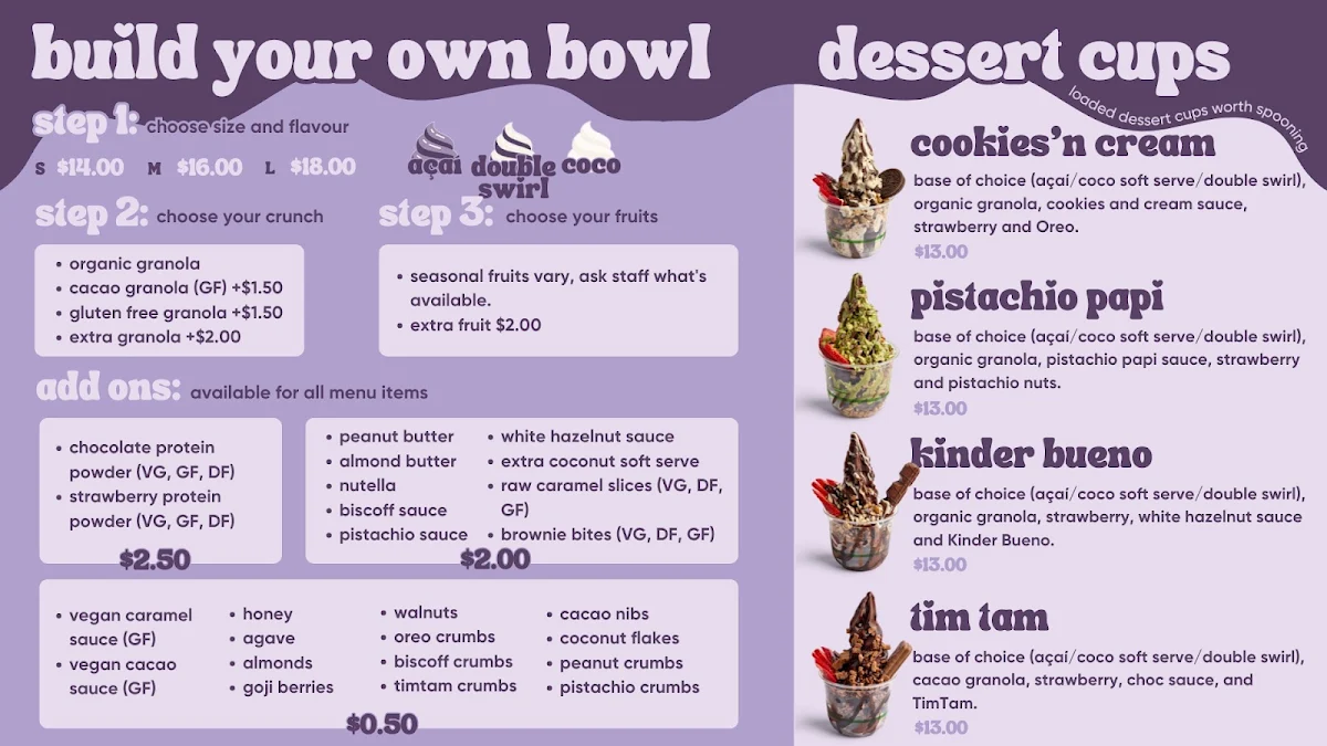 Menu, Blessed Bowls Byron Bay