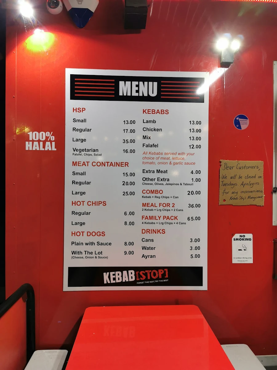 Menu, Kebab Stop