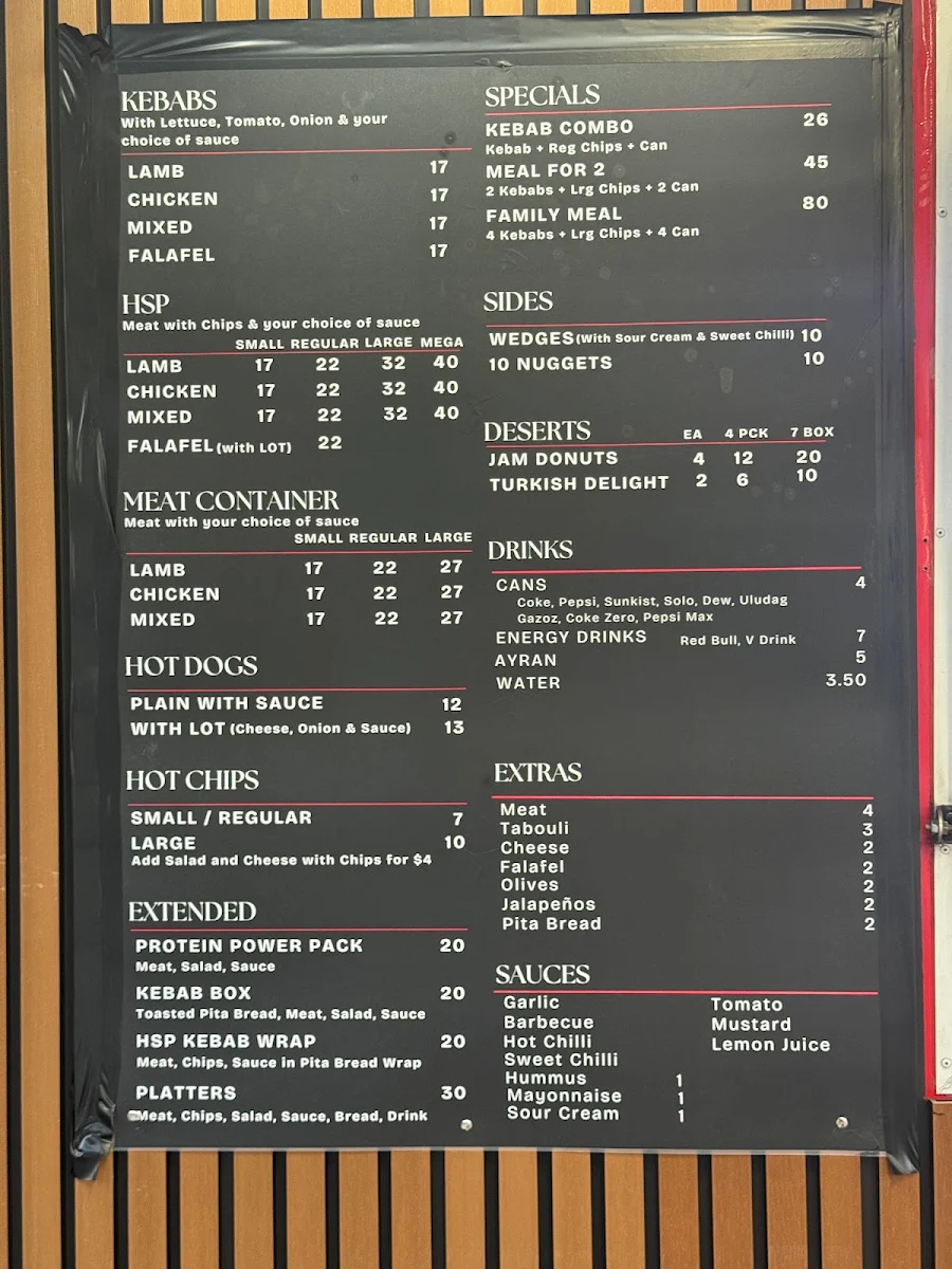 Menu, Kebab Stop