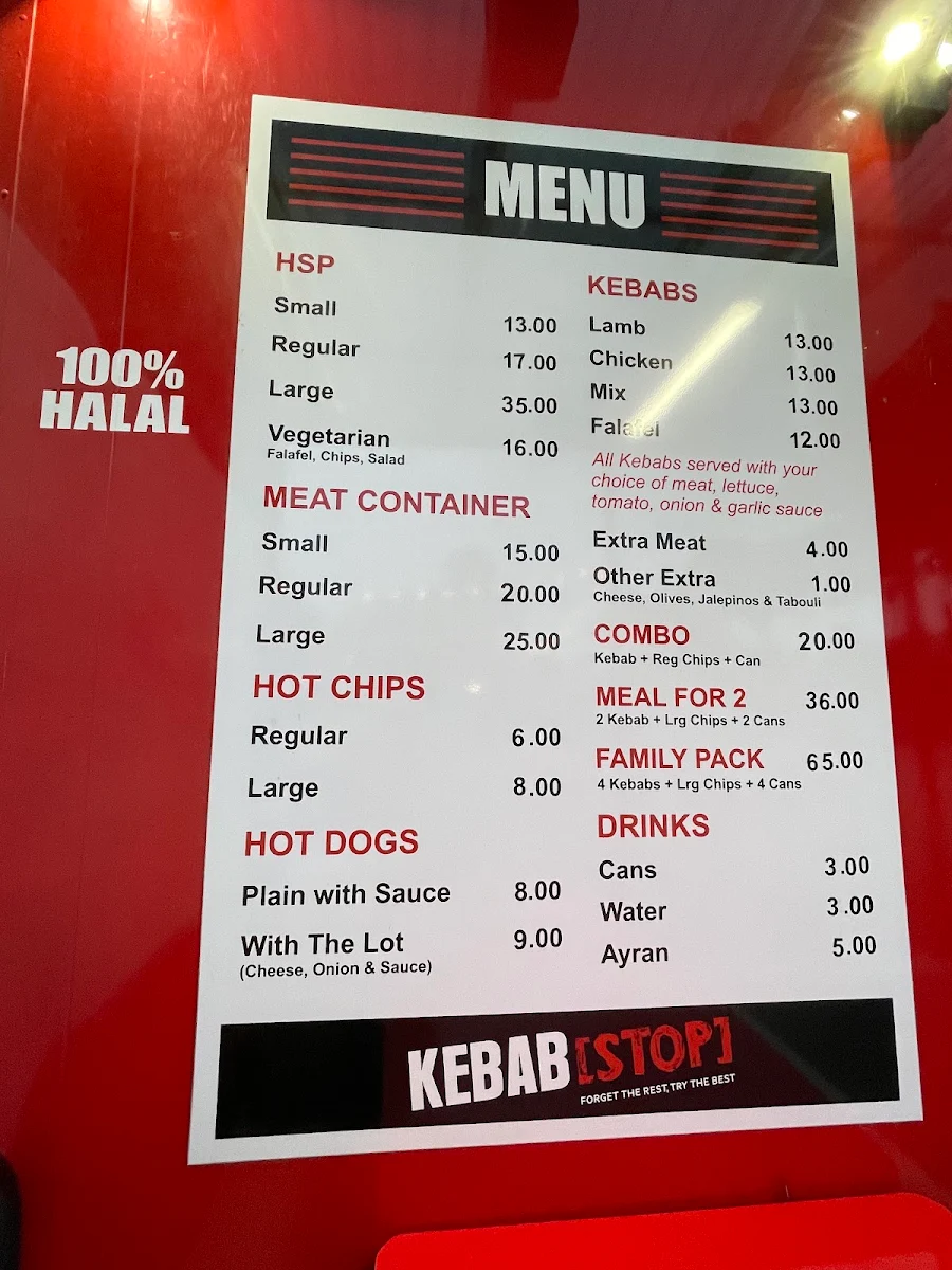 Menu, Kebab Stop