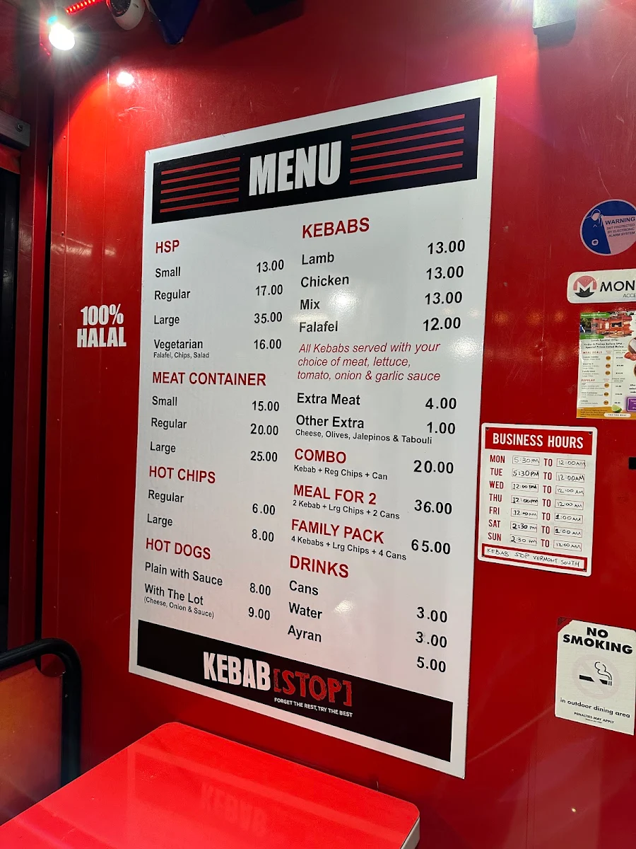 Menu, Kebab Stop