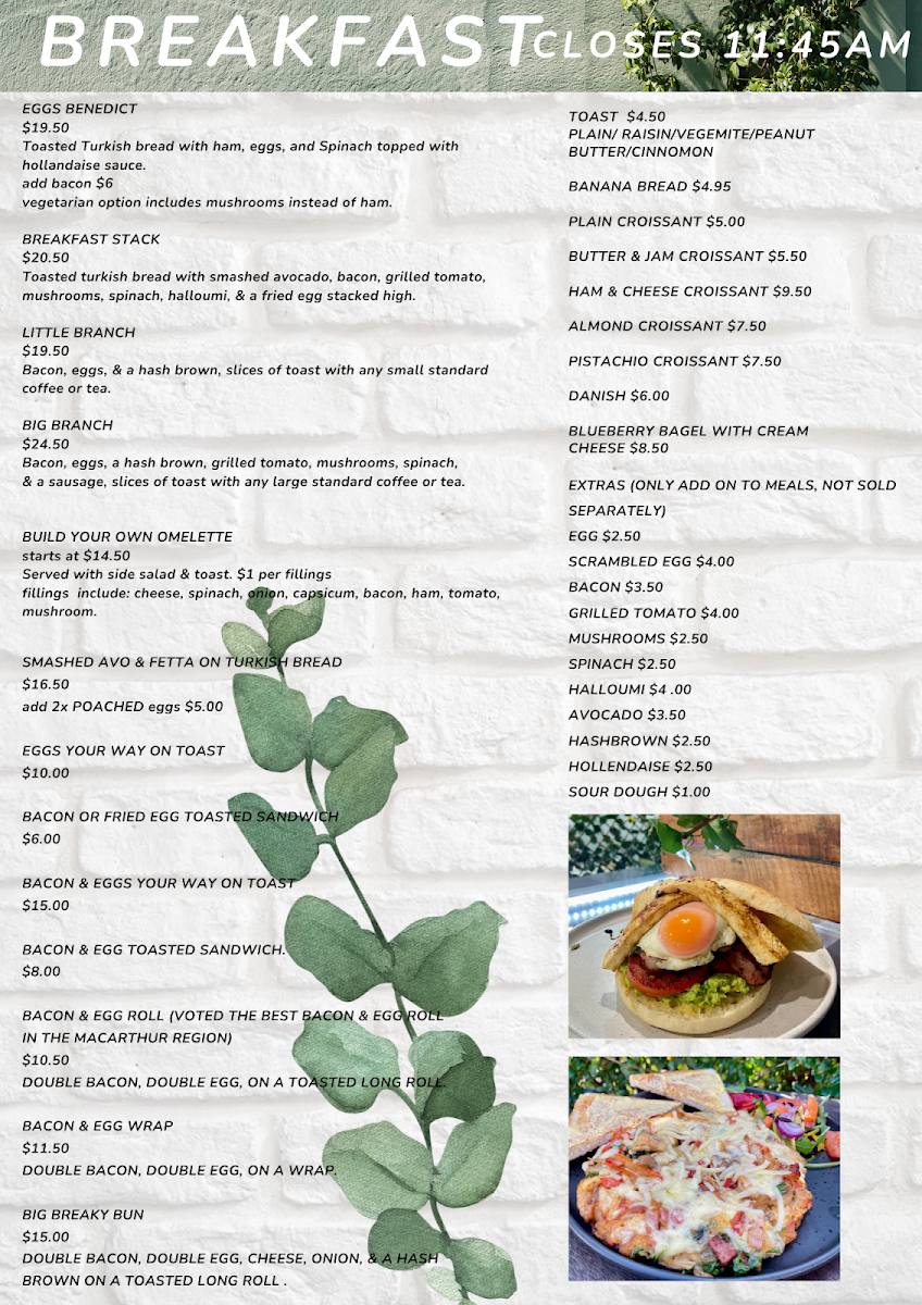 Menu, Tree Branch Cafe narellan