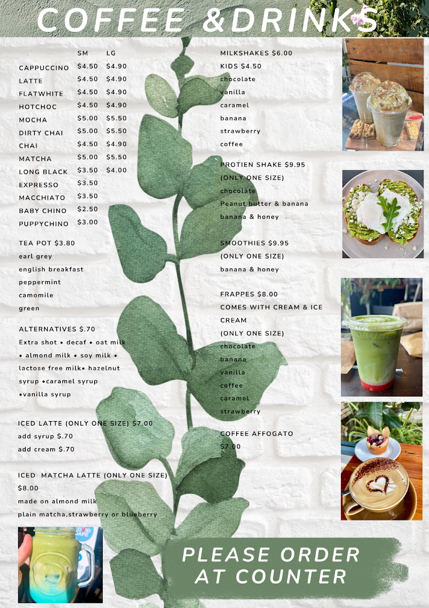 Menu, Tree Branch Cafe narellan