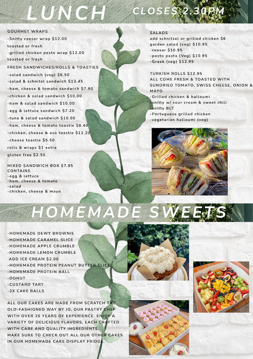 Menu, Tree Branch Cafe narellan