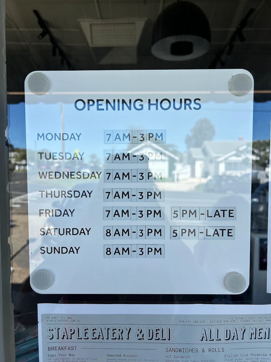 Menu, Staple Eatery and Deli