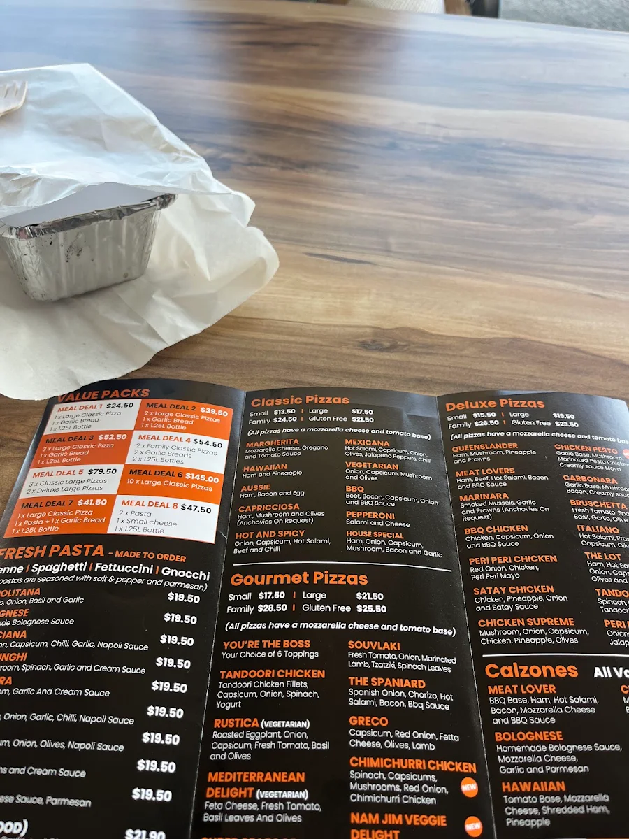 Menu, Amalfi Pizza & Pasta Redcliffe