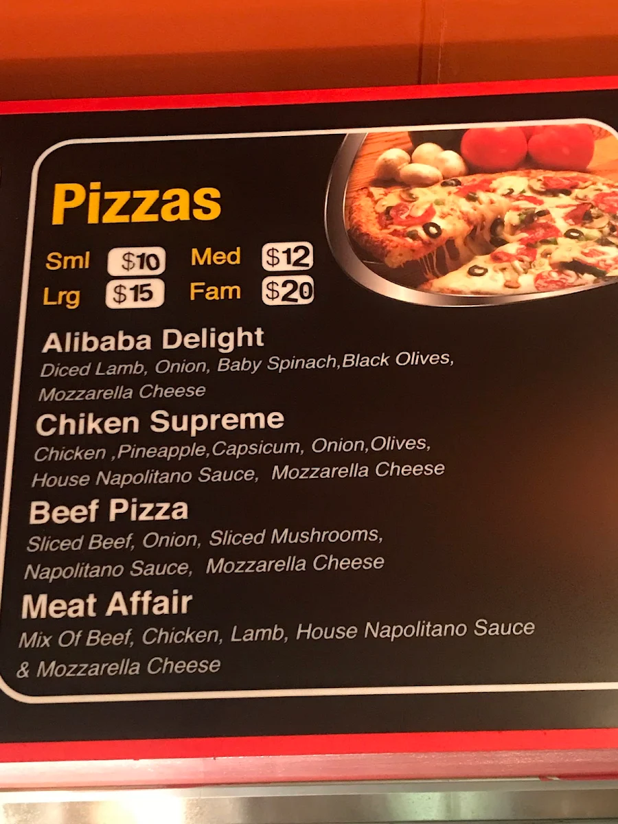 Menu, Ali Baba Kebab Palace