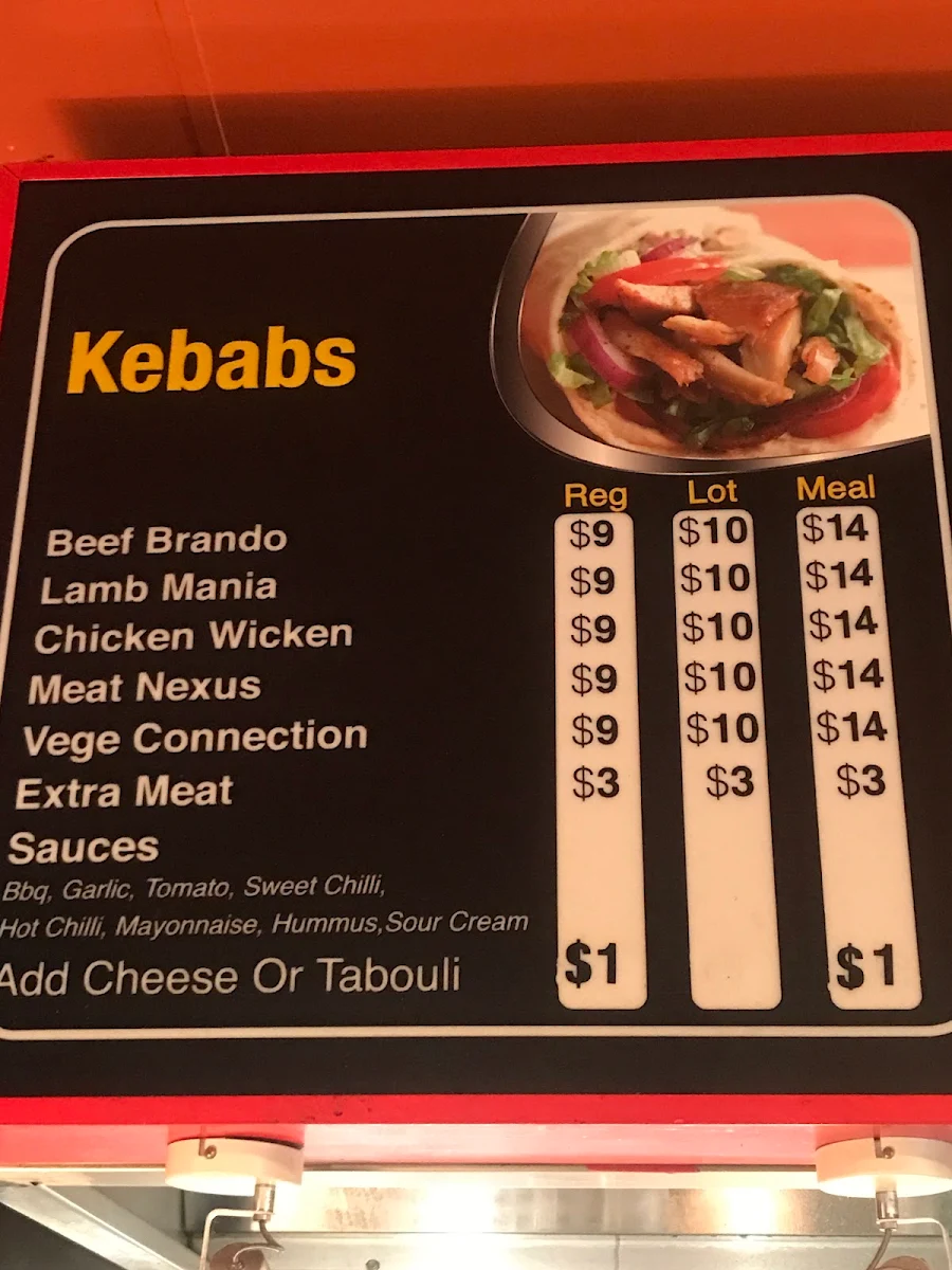 Menu, Ali Baba Kebab Palace