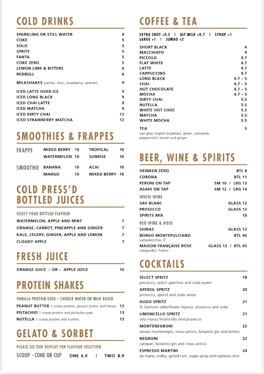Menu, GRANATA'S Pemulwuy