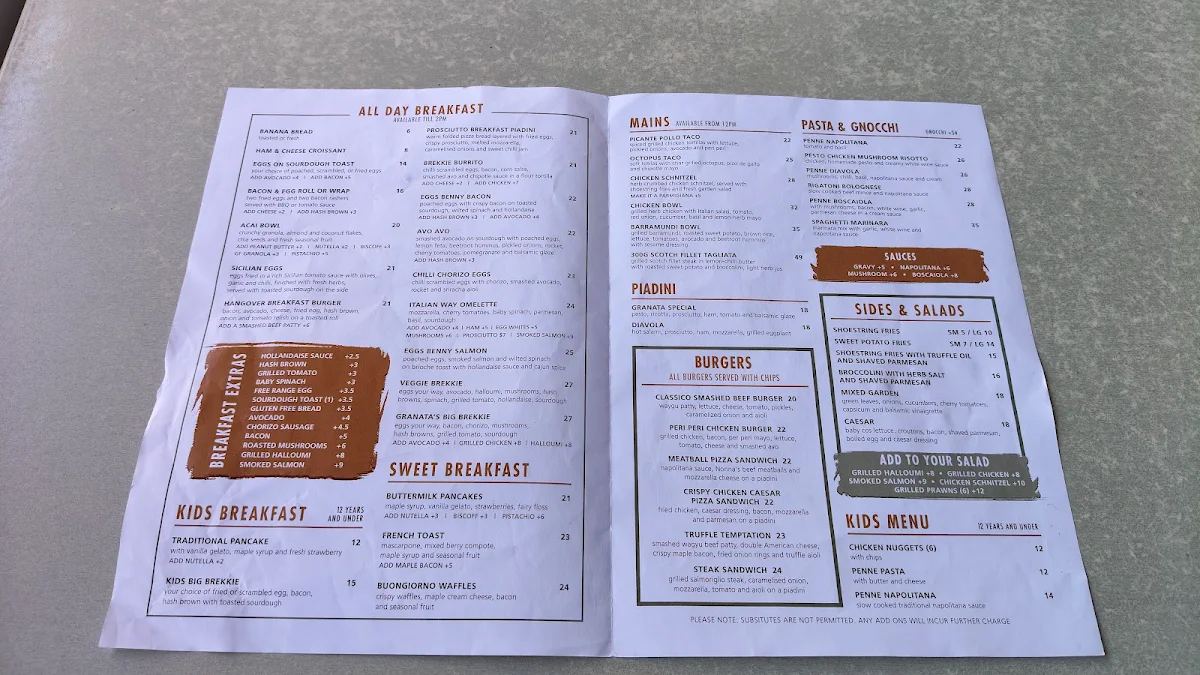 Menu, GRANATA'S Pemulwuy