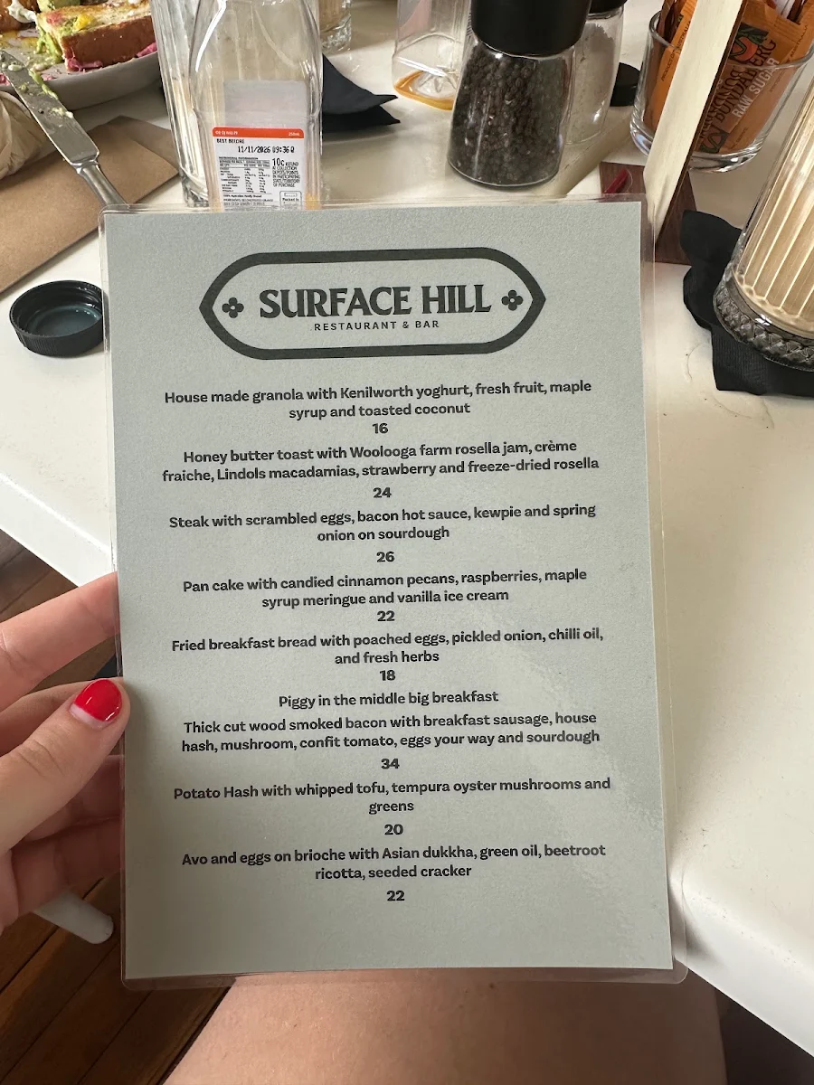 Menu, Surface Hill Restaurant and Bar