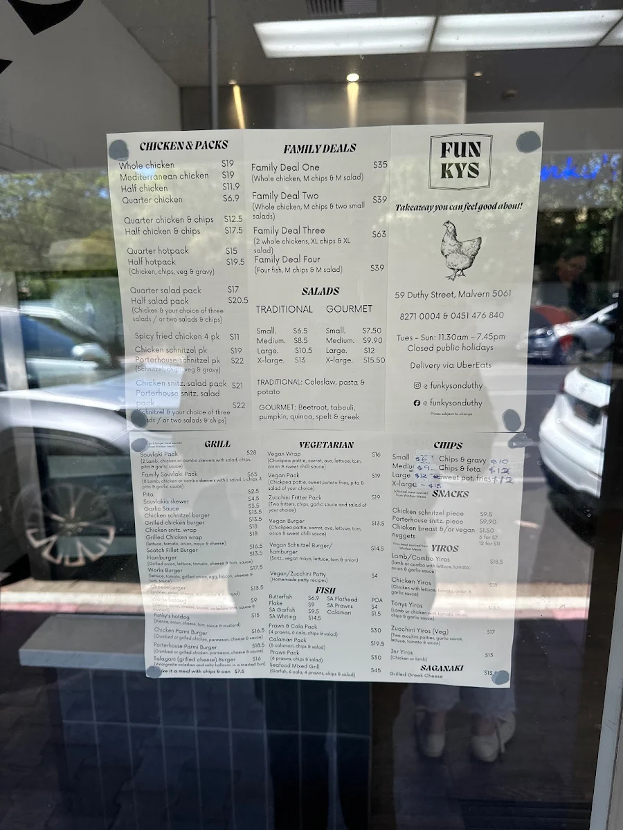 Menu, Funky’s on Duthy