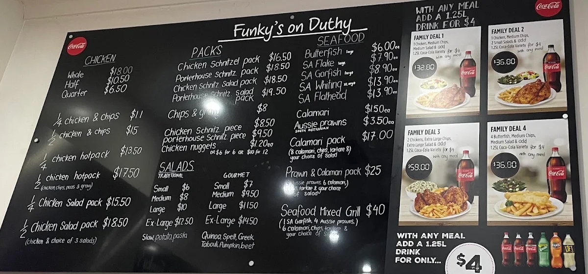 Menu, Funky’s on Duthy