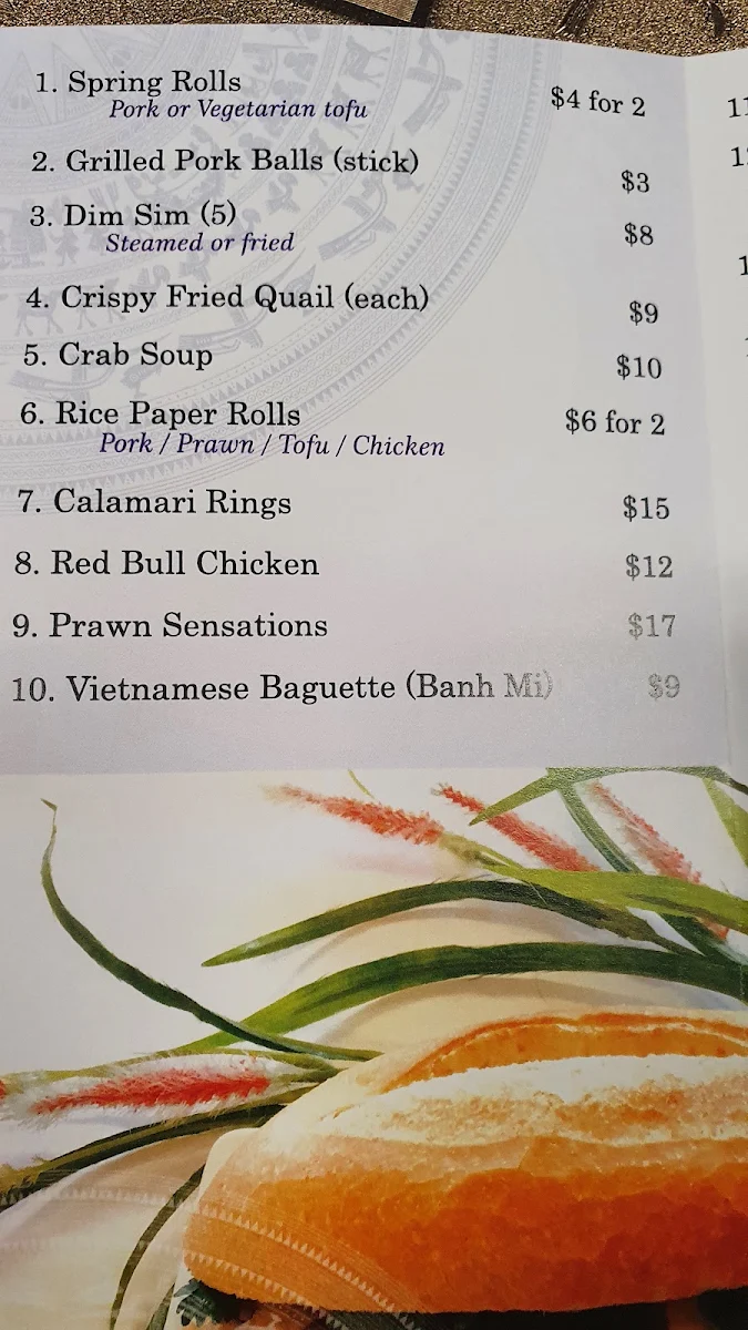 Menu, Vietnamese Bistro
