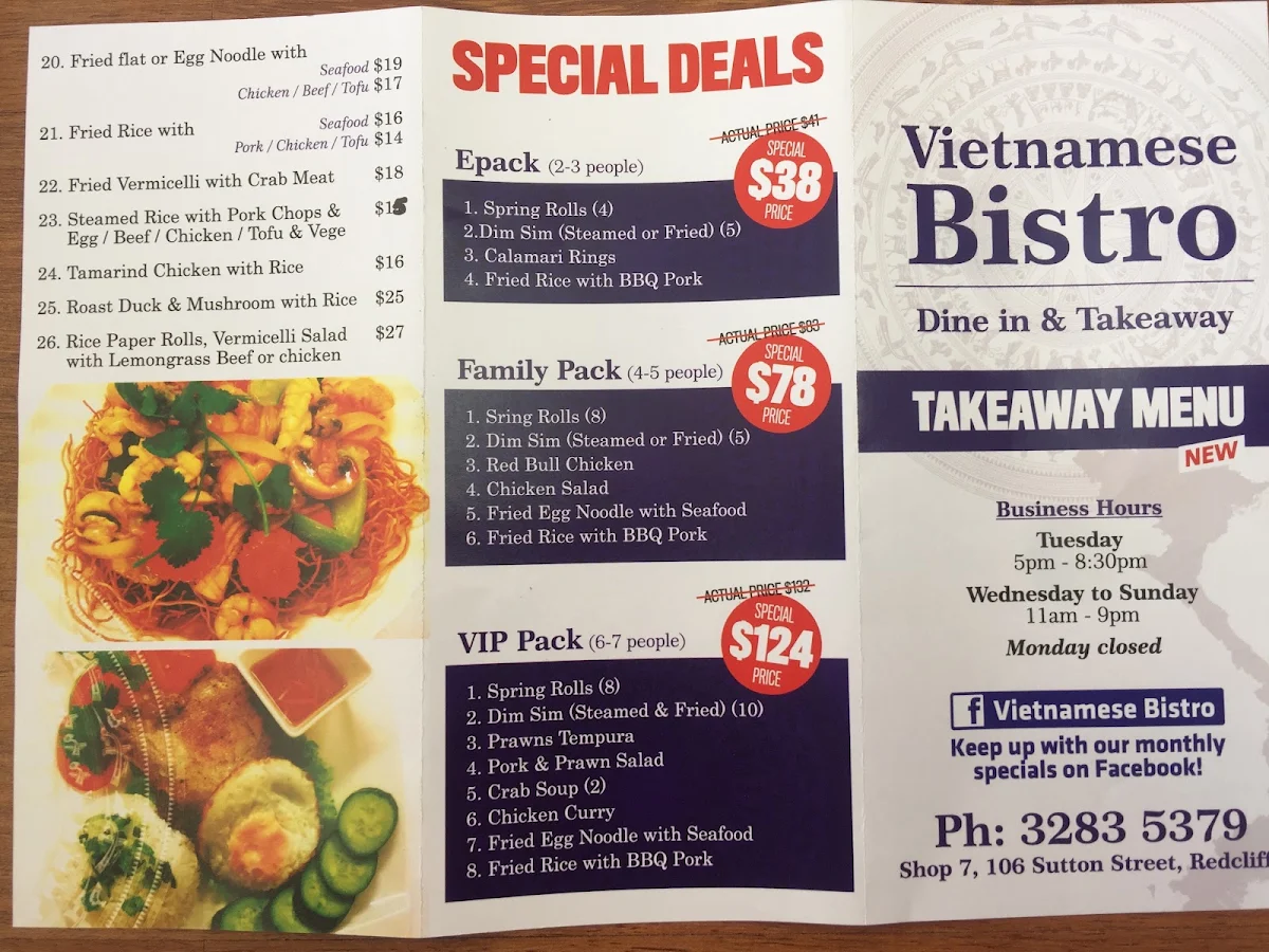 Menu, Vietnamese Bistro