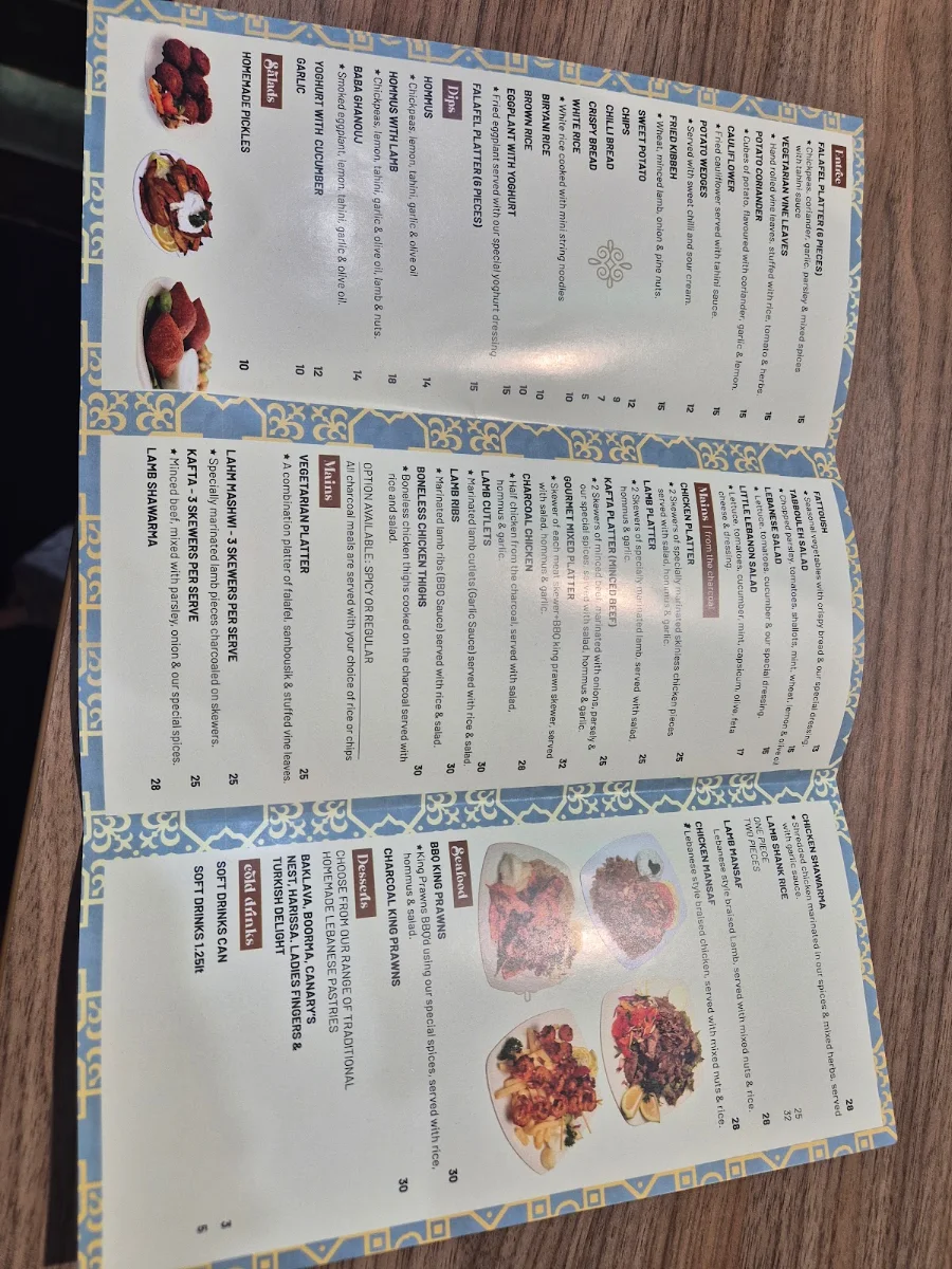 Menu, Little Lebanon Restaurant - Victoria Park